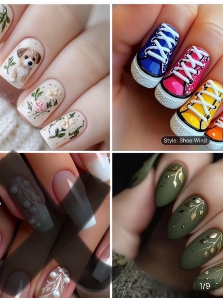 Stylish Nail Art Set With Floral And Sneaker Designs Pick One